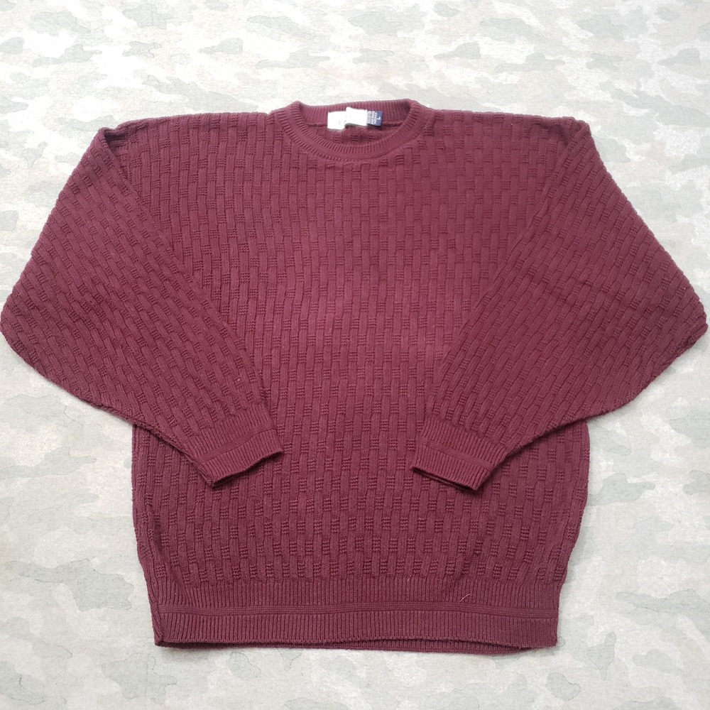 Vintage Bill Blass Sweater Mens Large Red Knit Pullover USA Made Textured